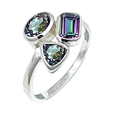 JEWELFORCE Anillo gema de Topacio místico Unisex. Todas las tallas. Ideal para regalar. Anillo de plata de ley 925. Joyería artesanal. JSR-1155AG_75 (23.9)