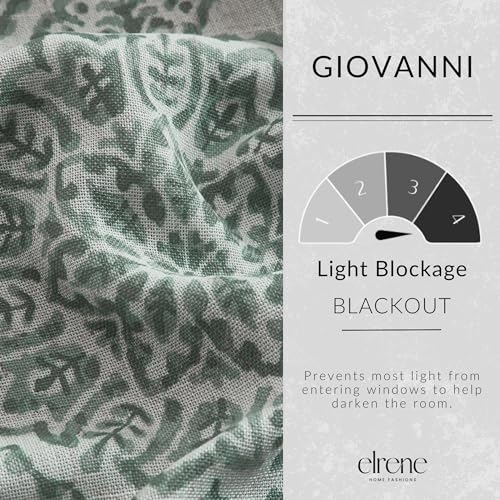 Elrene Home Fashions Giovanni Medallion Block Print Linen Blend Blackout Lined Window Curtain Panel, 52\"x95\", Sage - Thumbnail 3