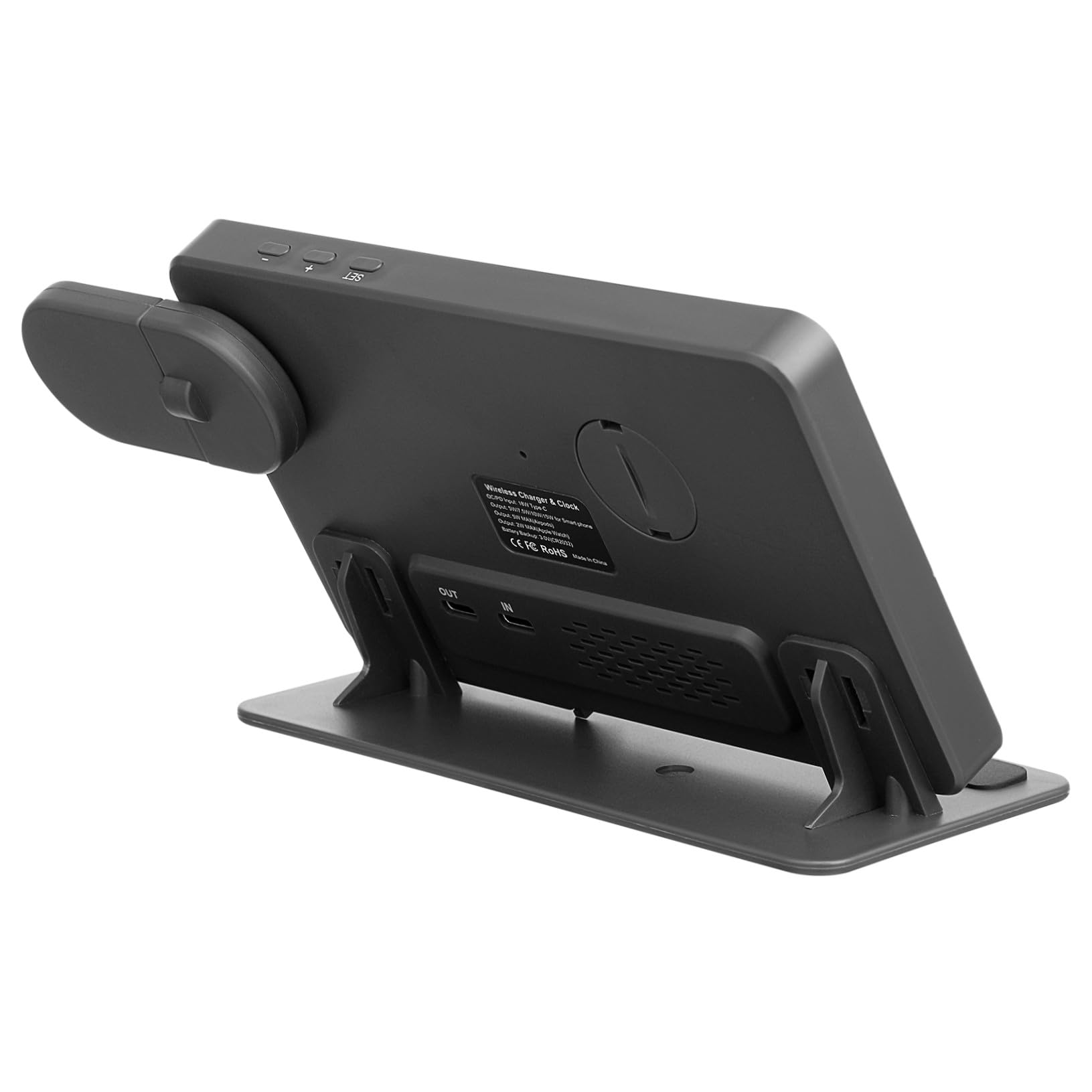 TEHAUX Station de Charge sans Fil avec Réveil Numérique et Affichage Température Support de Chargement Rapide Compatible Smartphone Montre Connectée et Écouteurs