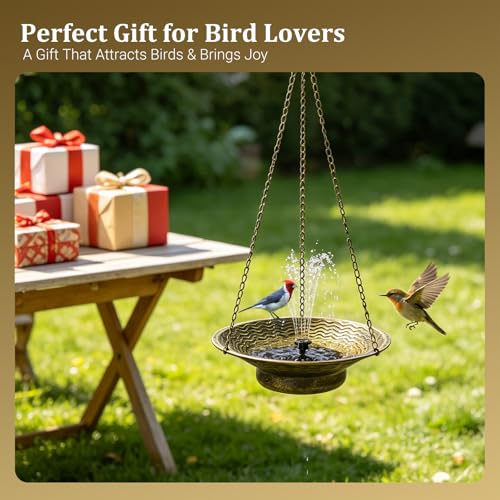 CaliDecor 12.6" Hanging Solar Bird Bath Metal for Outside Gold by CaliDecor - Used condition - Image 7