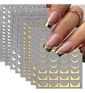 8 Sheets French Stripe Line Nail Stickers 3D Self-Adhesive Metal Strip French Nail Decals Gold Si...