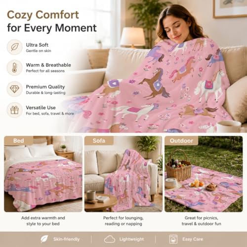 Pink Horse Soft Throw Blanket for Couch Sofa Bed and Home Decor 50" x 60" - 2