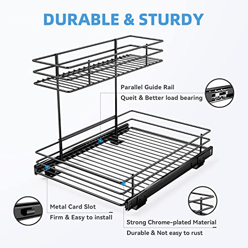 G-Ting Pull Out Cabinet Organizer, Under Sink Slide Out Storage Shelf With 2 Tier Sliding Wire Drawer - 12.6W X 16.53D X 12.99H - Request At Least 13 Inch Cabinet Opening(Black) #TOP4