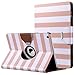 iPad Air Case,ULAK 360 Degrees Rotating Stand Case PU Leather Cover for Apple iPad Air (2013 Release) With Automatic Wake/Sleep Function (Rose Gold/White Stripes)