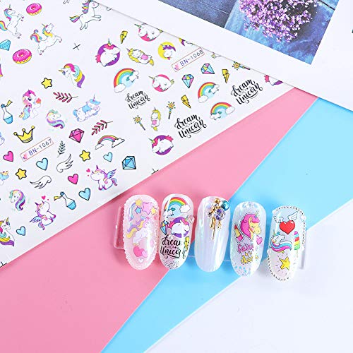 Unicorn Nail Art Stickers For Girls 12 Sheets Cute Nail Beauty Supplies Decals Unicorns Stars Moons Cherries Flamingos Rainbows Design For Nails Diy Decorations Manicure Tips Kids Birthday Gifts #TOP5