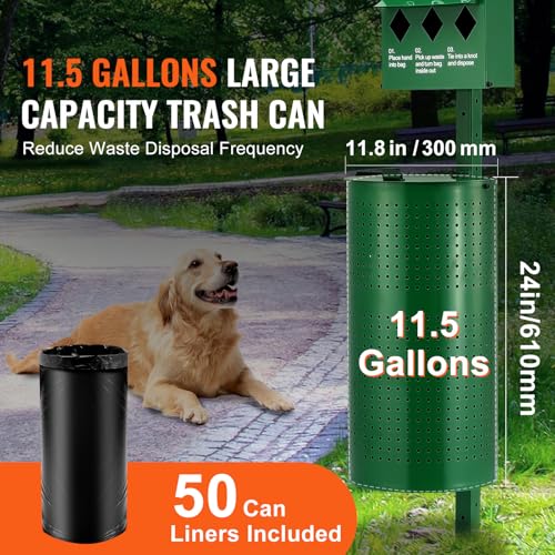 Image of VEVOR Dog Waste Station, 11.5 Gallon Pet Waste Station with Lockable Bag Dispenser, 50 Can Liners & 600 Waste Bags, Outdoor Pet Poop Station for Apartments, Parks, Backyard, Dog Waste Disposal System