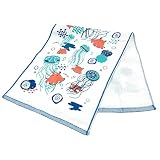 [どうぶつ柄] フェイスタオル 子供 かわいい やわらか ガーゼタオル 薄手 すぐ乾く 海 プール 日本製 綿100％ 34×80cm (クラゲとメンダコ)