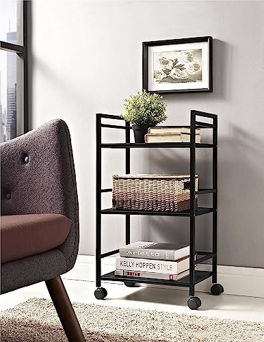 Image of WINSTAR Metal Rolling Trolley with Lockable Wheels | Heavy Duty Multifunctional Metal Frame Cart | Ideal for Home, Kitchen, Bathroom and Office Storage | (Black, 3-Tier Seller Shipped)