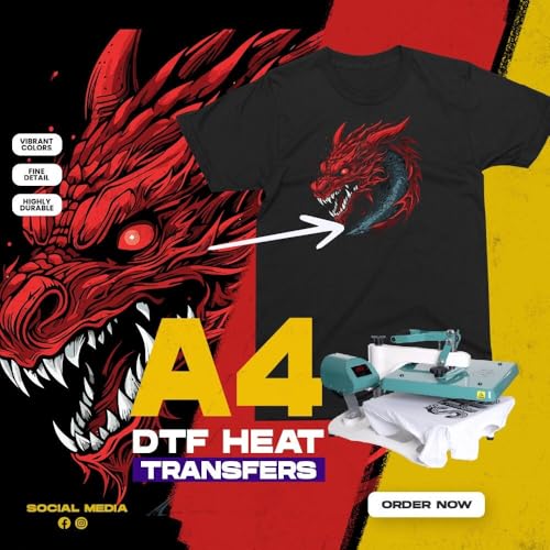 Image of Custom A4 Heat Transfer Stickers - Pack of 10 - (A4) 29.7 x 42cm - Personalised DTF Transfers - Iron on Transfers for T-Shirts - Custom Design Gang Sheet Transfers