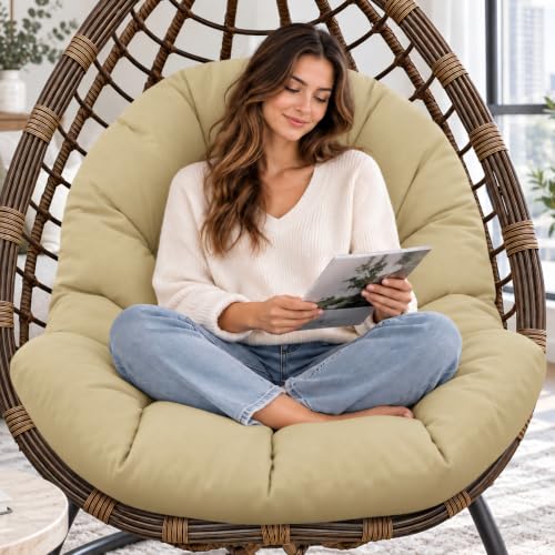 Tycdiose Egg Chair Cushion Replacement, Waterproof Outdoor Hanging Egg Swing Chair Cushions Pads, U-Shaped Thickened Cushions for Hanging Eggs Chair with Ties, 47x33x7 Inches (Khaki)
