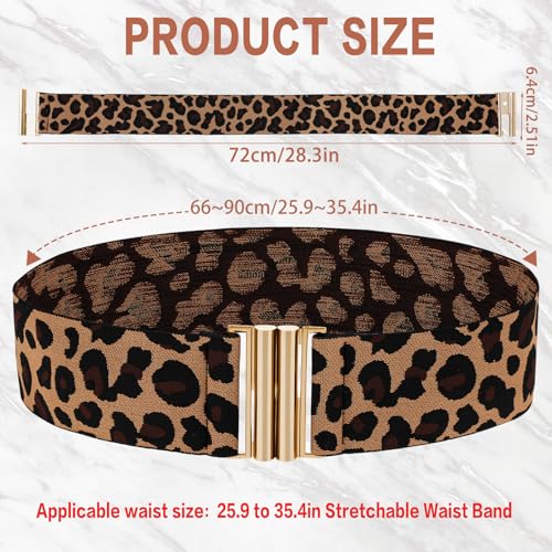 Wide Stretch Waist Belt for Women, Vintage Elastic Leopard Print Waistband Skinny Dress Tuck Belt2
