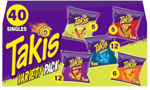 Image of Takis Assorted Rolled Tortilla Chips, 40 pc / 1 oz Variety Pack | 12 Fuego, 12 Blue Heat, 6 Intense Nacho, 5 Chile Limon, 5 Nitro; non-spicy to extremely spicy