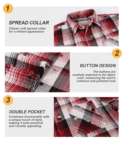 Image of WARHORSEE Flannel Shirt for Men Long Sleeve Button Down Plaid Shirts