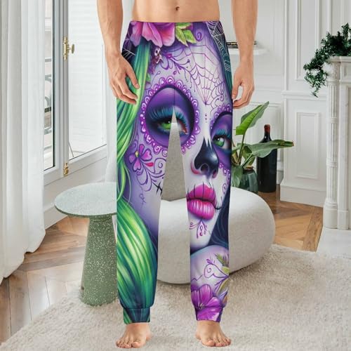 Day of The Dead Skull Woman Men's Pajamas Pants Lightweight Sleep Lounge Pant Pjs Bottoms Casual Sleepwear2