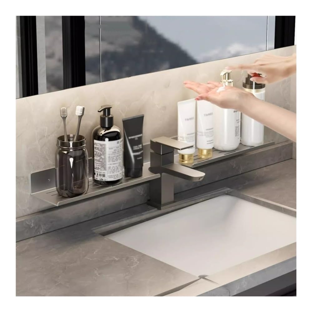 Duschregale Waschbeckenablage über dem Wasserhahn, Organizer aus verdicktem Aluminium, U-förmige Ablage for die Arbeitsplatte (ohne Bohren)(80CM)