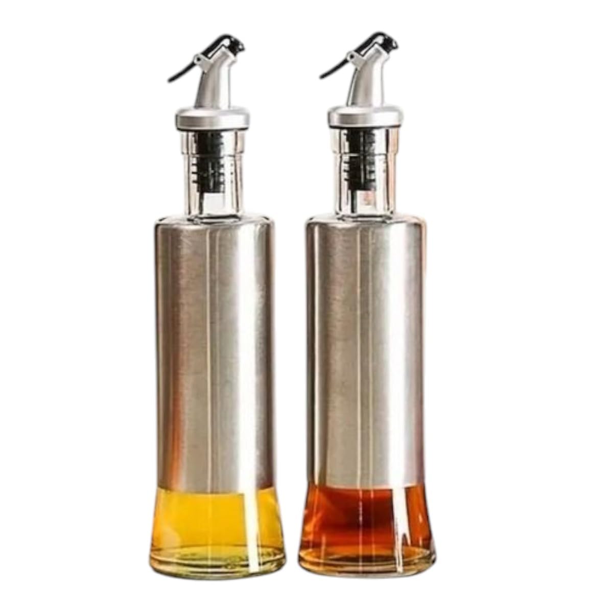 Conjunto de Galheteiro em Vidro e Inox, 2 Peças, 300ml, com Bico Dosador