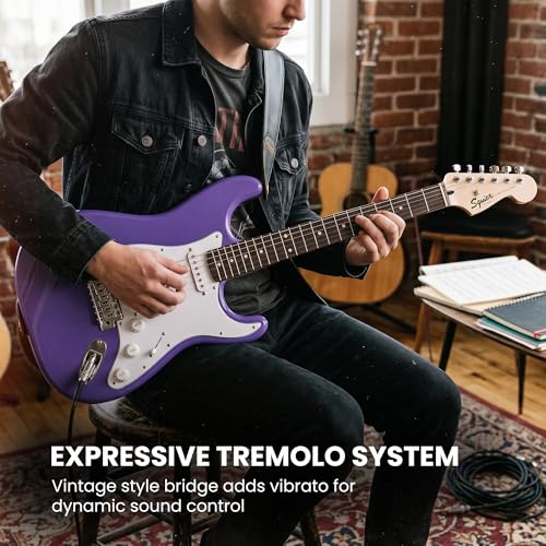 Image of Fender Squier Sonic Stratocaster - Ultraviolet Bundle with Mustang Micro Headphone Amplifier, Instrument Cable, Tuner, Strap, Picks, and Austin Bazaar Instructional DVD