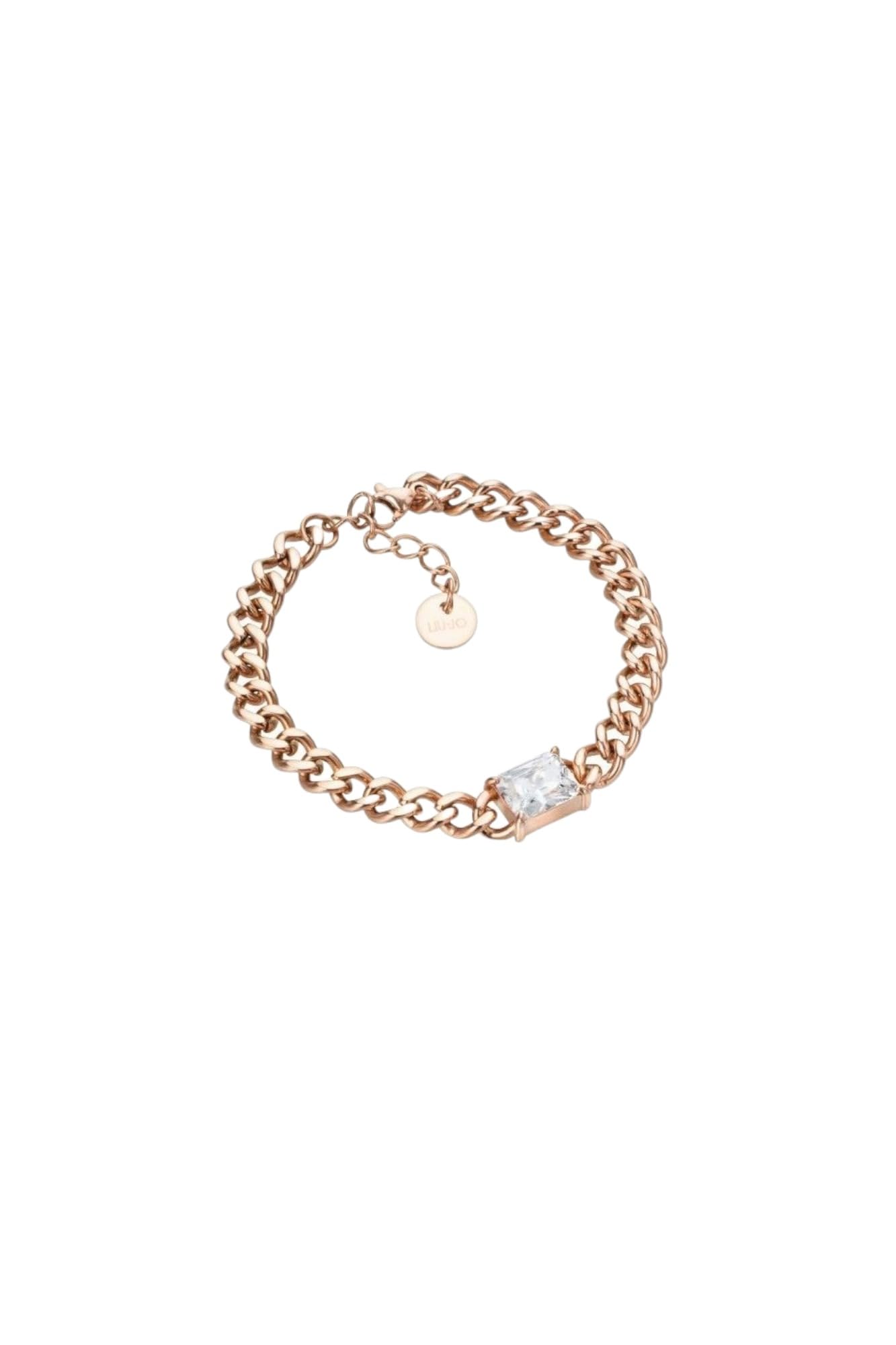 LIU-JO Bracelet Bracciale in Acciaio Colore Rose Gold with Crystal Centrale Colore Bianco LJ2126 Brand, Estándar, Metal, No Gemstone