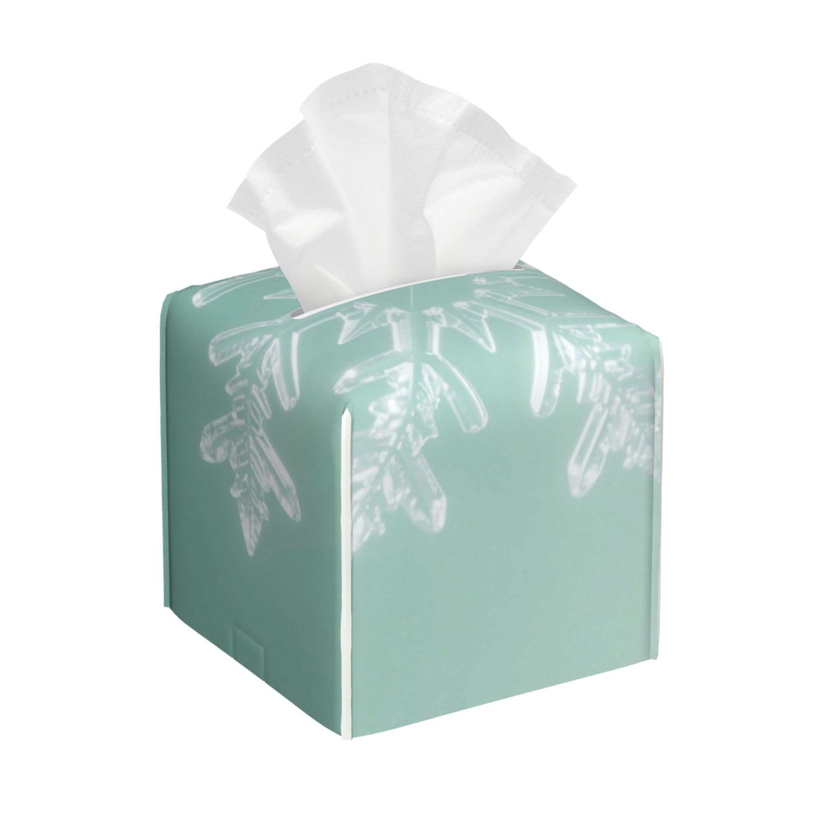 Pu Leather Cube Tissue Box Holders Modern Waterproof Square Tissue Box Cover Snowflake Facial Paper Holder for Bathroom Kitchen Nightstand Office Home Decor
