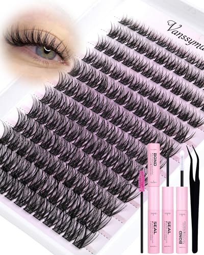 Wispy Individual Eyelashes Kit Natural Cluster Lashes Kit CD Curl Lash Clusters 8-16mm Eyelash Clusters 144pcs Lashes Individual Cluster Kit Lash Clusters with Bond and Glue by Vanssymunlin