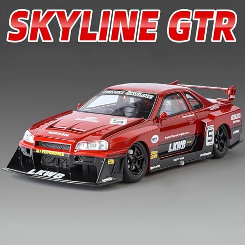 Image of DEOXY Big 1:24 Premium Nissan Skyline LBWK GTR ER34 Diecast Model Toy Car, Alloy Metal, Openable Doors, Light & Music (Nissan GTR Skyline)