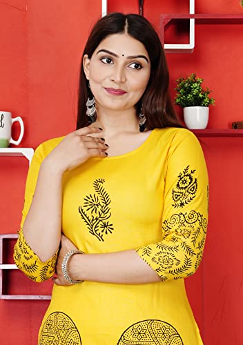 Image of Women Rayon Straight Golden Foil Printed Kurta with Palazzo || Kurti with Palazzo Set for Casual Party & Festival Wear in Round Neck with 3 /4 Sleeve for Girls