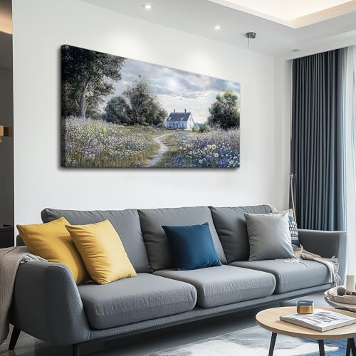 KELIYUAN Canvas Wall Art For Living Room Bedroom Wall Decor For Office Farmhouse Mural Retro Pastoral Flower Sea Landscape Painting Room Hallway Prints Artwork Picture Wall Decoration 20x40 Inches