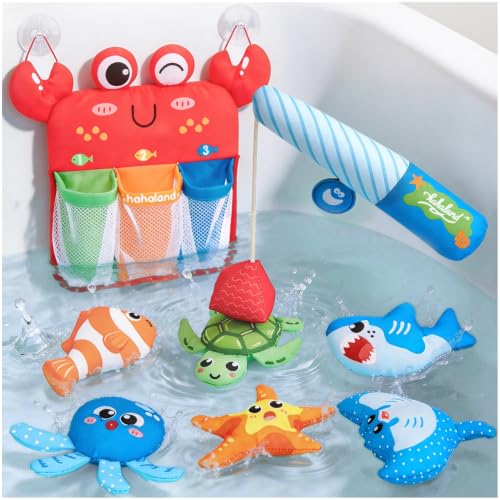 hahaland Bath Toys Kids Ages 1-3 Magnetic Fishing Toys & Color Sorting Mesh
