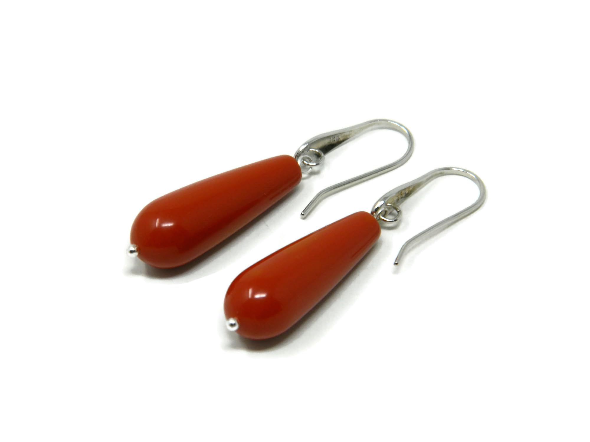 DodiGioielli Orecchini Donna Pendenti Handmade in Pasta di Corallo Rosso Sardegna | Gocce 10x30 mm | Argento 925 Rodiato | Made in Italy | Eleganti e Anallergici