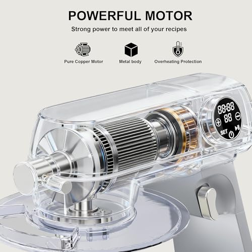 Image of 8.45 QT All Metal Stand Mixer,10 Speed Large Capacity Kitchen Mixer with Digital Timer & Tilt-Head, Electric Mixer with Whisk Dough Hook Mixing Beater for Baking,Cakes,Cookie,Bread,Salad (Silver)