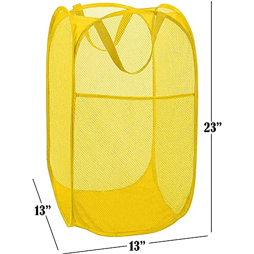 Image of BATTOO Deluxe Strong Mesh Pop up Laundry Hamper Basket with Side Pocket for Laundry Room, Bathroom, Kids Room, College Dorm or Travel Yellow