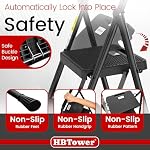 HBTower 3 Échelle d'étape, tabouret pliant avec large pédale antidérapante, 500lbs Échelle en acier robuste, poignée pratique, léger, tabouret d'étape en acier portable, noir