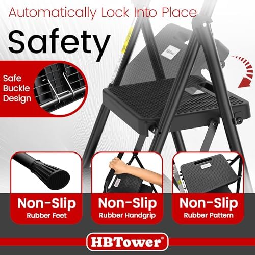 HBTower Step Ladder, Folding Step Stool with Wide Anti-Slip Pedal - 1