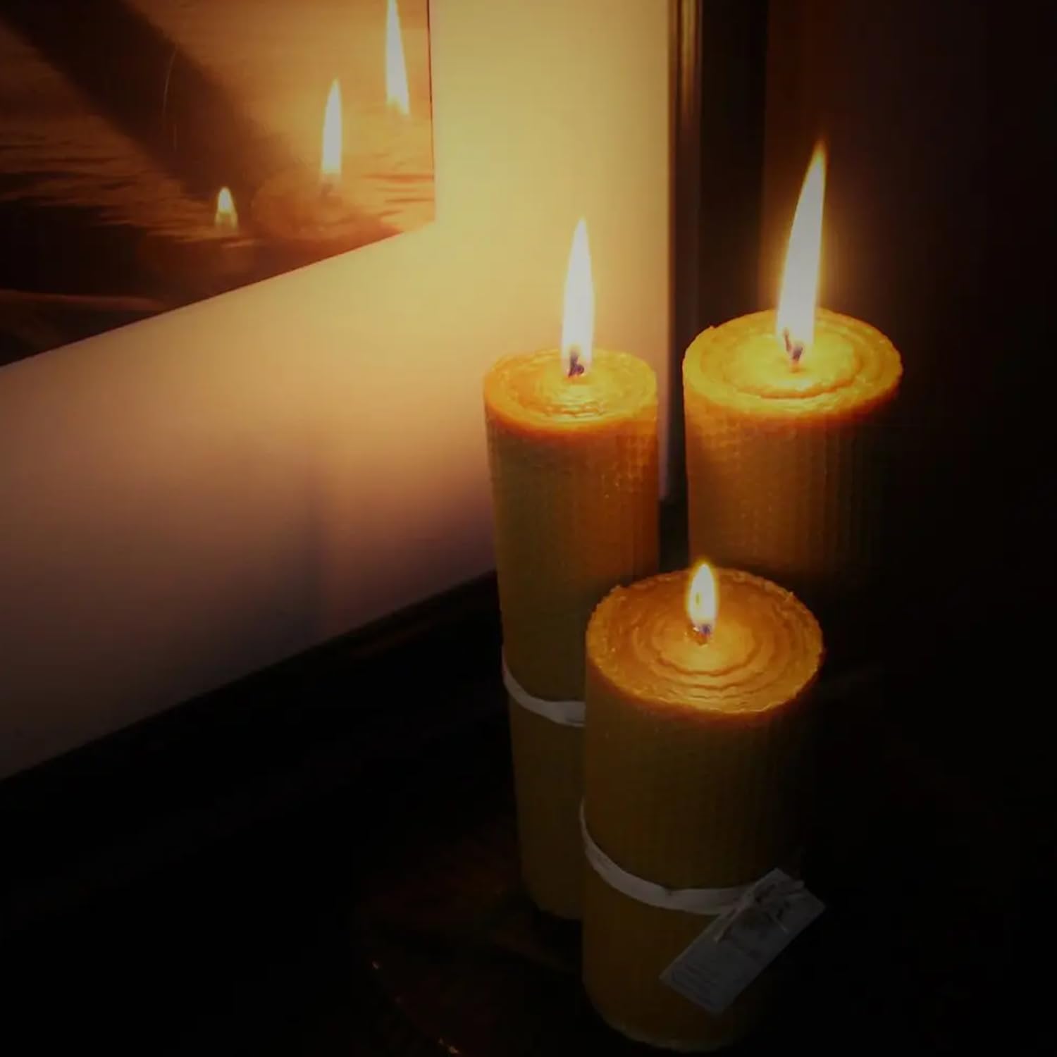 Velas de miel artesanales 20 × 2 cm hechas con cera de abeja natural y mecha de algodón; ideales para ritual, meditación y decoración, velas de cera de abeja natural sin aditivos en un PACK de 18.