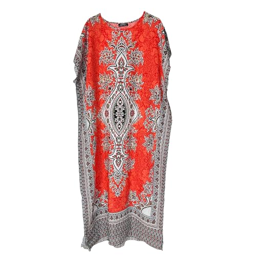 Kiran Fashion Robe Caftan en coton pour femmes - Maxi robe longue Dashiki - Impression africaine - Robe d'été de plage - Taille unique, Orange, taille unique