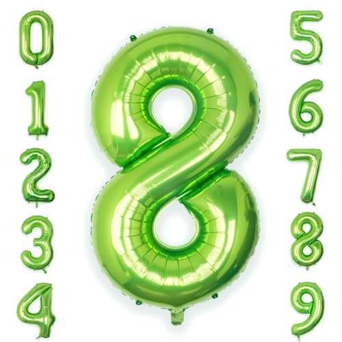 Image of 40 Inch Green Number 8 Balloon Lime Big Large Helium Number 0-9 | Giant Digital 8th Foil Mylar Party Balloon for Birthday Party Anniversary Graduation Decorations