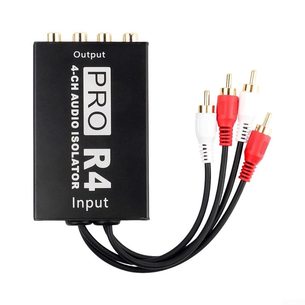 ReachMall Isolatore per circuito di messa a terra per auto, 4 canali, per filtro antirumore RCA, cancellatore di ronzio, nero, 14 x 8 x 5 cm