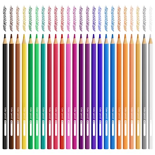 WISYOK Coloured Pencils Set 24 Colours, Hexagonal Colouring Pencils, Wooden Pencils, Coloured Pencils in Cardboard Case for Beginners to School
