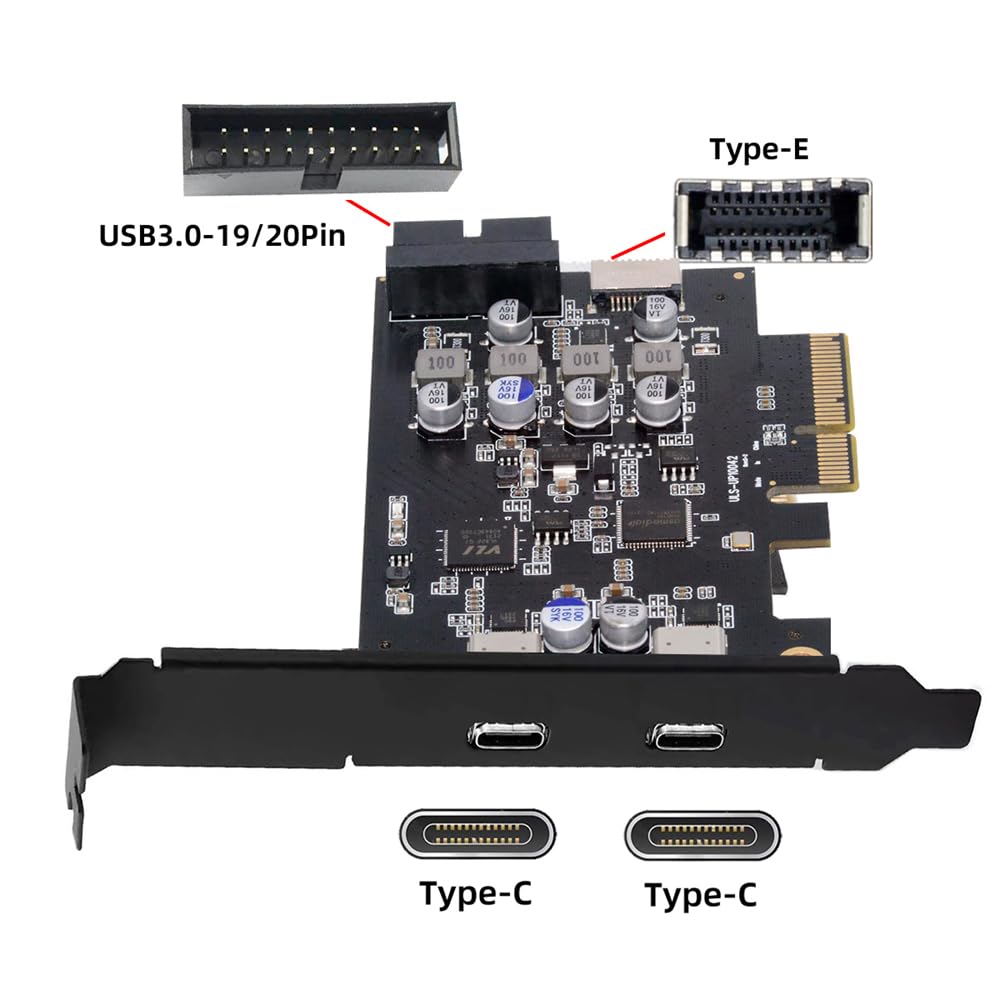 NFHK Type-E USB 3.1 Front Panel Socket & USB3.0 19Pin/20Pin & Dual Type-C USB-C to PCI-E Express Card Adapter ASM3142 VL822