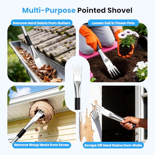 12 FT Gutter Cleaning Tools for Outdoor - Gutter Cleaner Pole with Shovel & Brush for Roof Rain Gutters, Cleans Leaves, Branches & Debris - No Ladder Needed (Black) by Epltion - Image 5