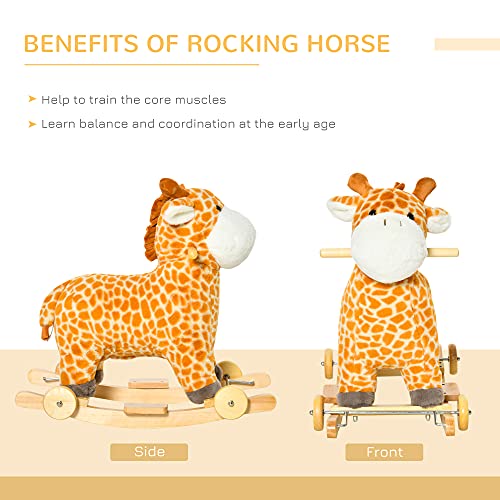 Qaba 2-In-1 Kids Plush Ride-On Rocking Horse Toy, Giraffe-Shaped Plush Rocker With Realistic Sounds For Children 3 To 6 Years, Yellow #TOP6