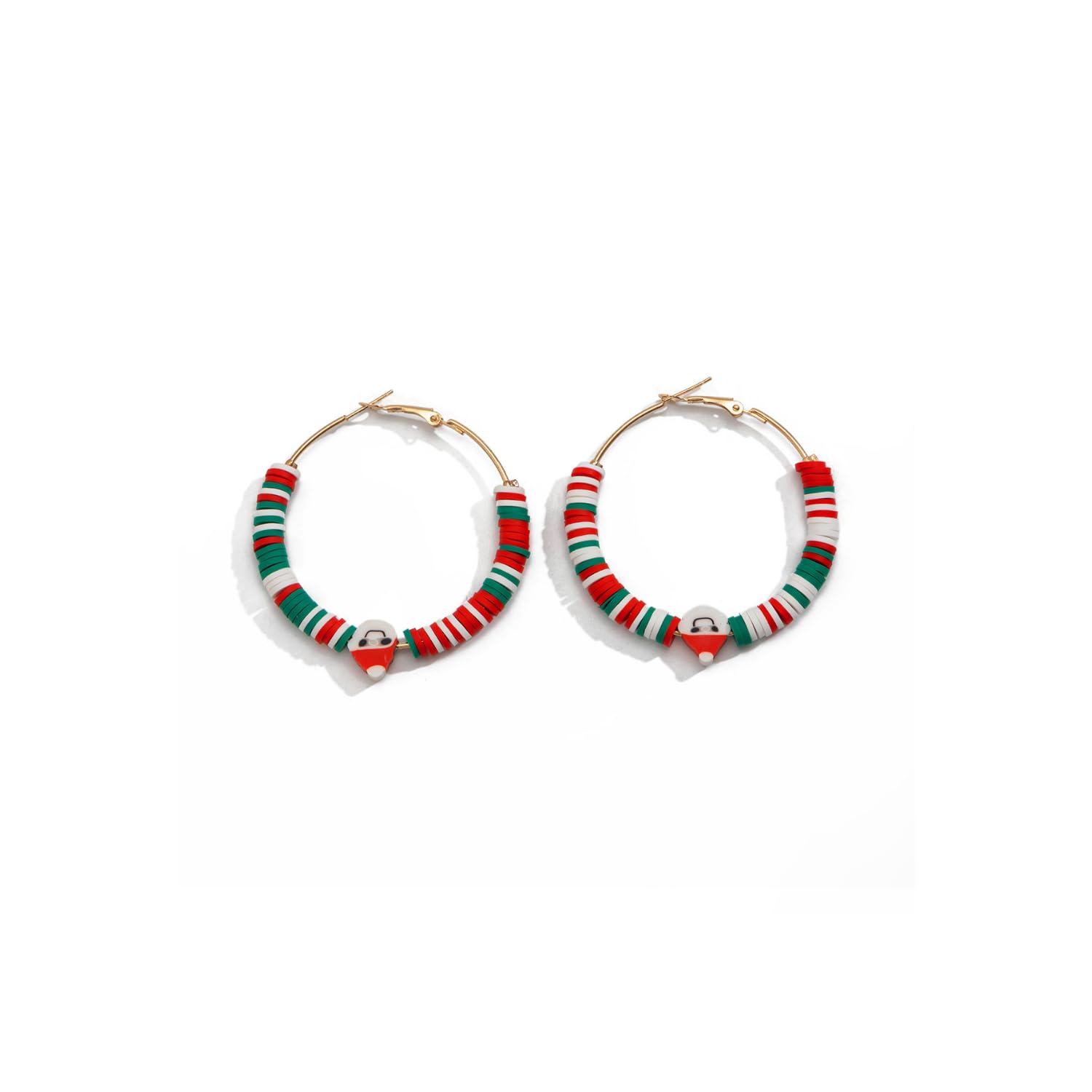 Cute Christmas Earrings Christmas Tree Santa Clay Heishi Bead Hoop Earrings Green Red Clay Bead Earrings Christmas Party Gifts For Women