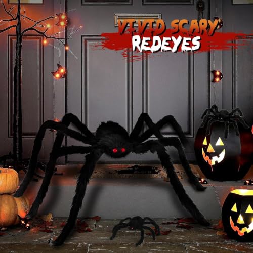 Image of Giant Spider 6.6 Ft + 0.98 Ft*2, Halloween Decorations 78 inch Fake Halloween Decor Spiders Large, Furry Spiders for Outdoor Indoor Yard Home Costumes Party House Decor, 3 Packs