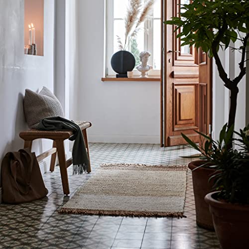 URBANARA Jute-Läufer Naya 80x250 cm- 85% Jute, 10% Wolle & 5% Hanf, Juteteppich mit Wollstreifen...