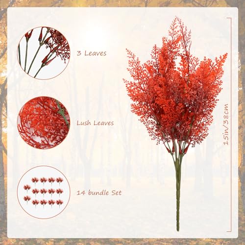 Fall Artificial Plants Outdoor, 14 Pcs Faux Plants Outdoor, Home Plant Decoration, UV Resistant Faux Plastic Greenery, Artificial Ferns for Outdoors for Garden, Hanging Planter, Flora Fence, Balcony
