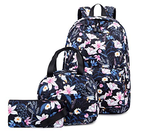 Joymoze Cute Bookbag with Lunch Bag and Pencil Purse Girl Backpack Set Morning Glory