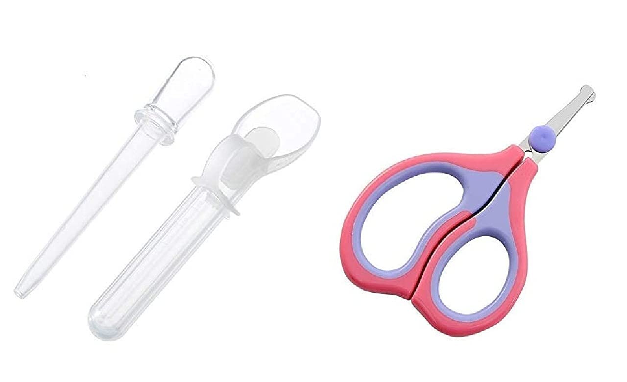 Honey Shopee Baby Safe Medicine Spoon and Medicine Dropper with Baby Safty Baby Nail Cutter Nail Clipper Nail Safety Scissors Nail Care New Clipper for Baby (Colour May Vary) (Dropper-with Scissor)