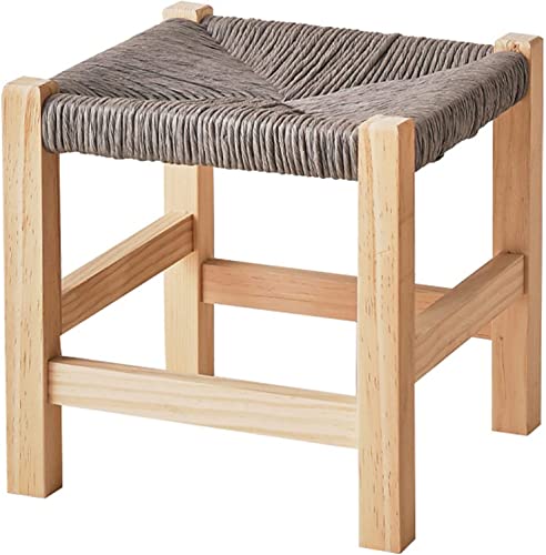 Tabouret carré en rotin et bois massif bas rural A