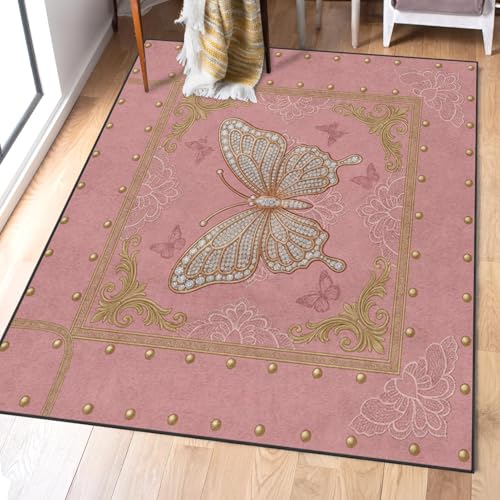 Tapete lavable rectangular 5x7 pies rosa mariposa miniatura 2