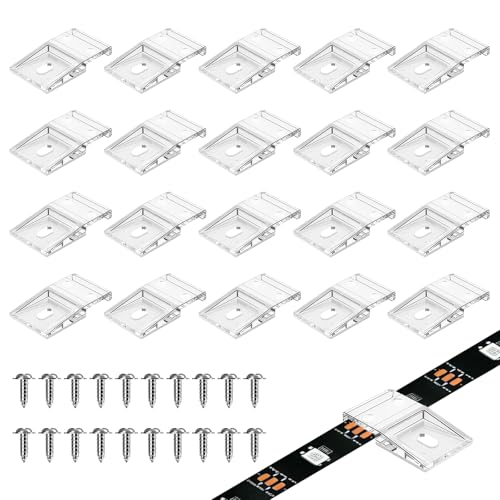 EXIN DEHCEN 20 Pièces Clip de Fixation Ruban Led, Support Fixation Bande Lumière Clips de Fixation Transparents pour Bandes Lumineuses Auto-Adhésifs avec...